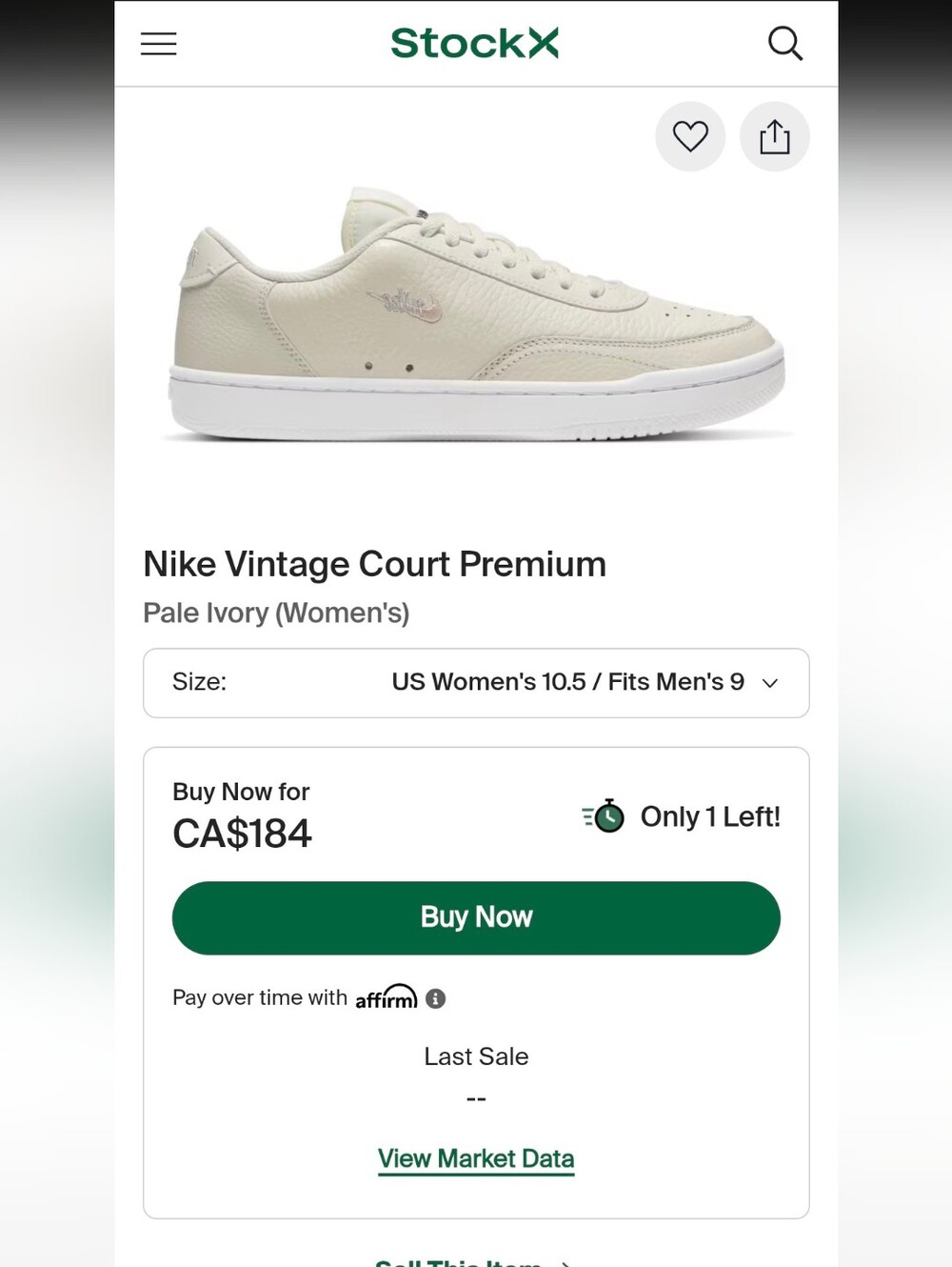 Nike Vintage Court Premium Leather Sneakers - Pale Ivory/White